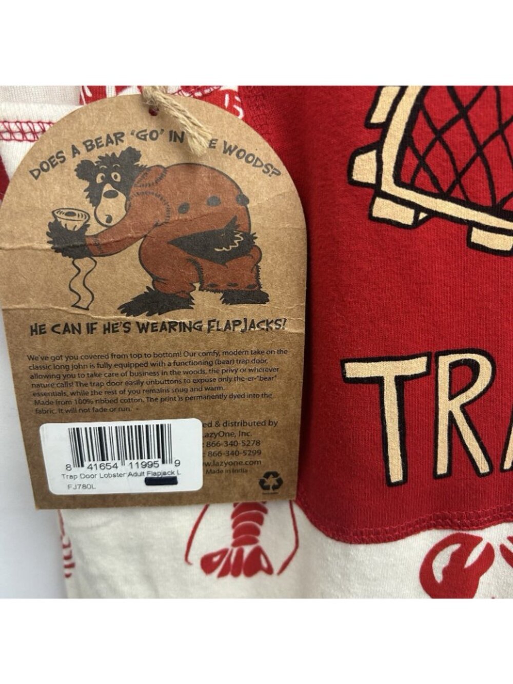 Lazy One Unisex Red White Trap Door Lobster Maine One Piece Pajamas Size Large - Picture 10 of 16